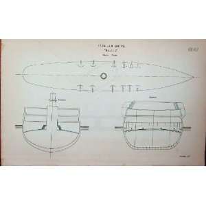   1887 Navy Italian Ships Italia Main Deck Plan Lepanto