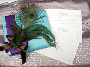 Peacock Feather Wedding Guest Book Turqu* Purple Brown  