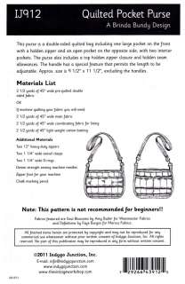 Indygo Junction   Quilted Pocket Purse Bag Handbag Pattern  