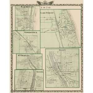    WAUKEGAN/ELGIN/LAKE FOREST/GENEVA/ETC. IL MAP 1876