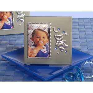  Wedding Favors Silver Teddy Bear frame with blue crystals 