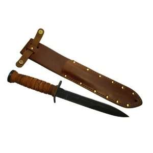  Trench Knife Brown Leather Handle Leather Sheath: Sports 