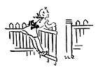 Vintage Girl on Fence Gate. unmounted rubber stamp