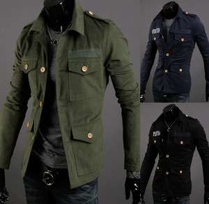   Design The Shoulder Strap Single Trench Coats Jackets For Mens on SALE