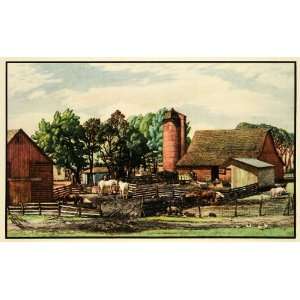 1935 Print Wissmiller Farm Horse Pasture Pig Pen Silo Farming Manure 
