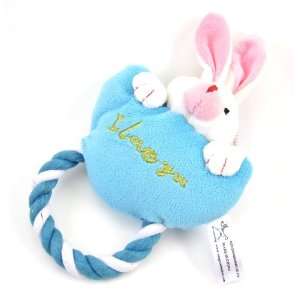   Blue Rabbit Plush Toy with Tug Rope for Small Dogs