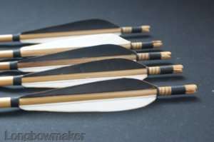6x Trad. ARROW Bamboo shaft NEW Black White feathers For Longbow 