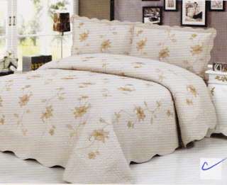 Floral Beige Queen Size Bedspread Brand New QT024  