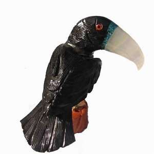  Natural Gemstone Black Onyx Toucan Carving Figurine 3.75 