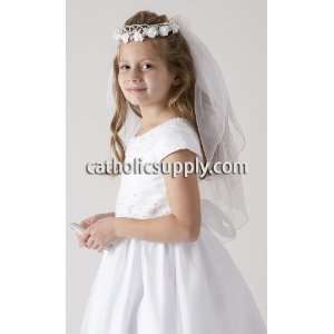 First Holy Communion Veil with Tufts of a pearl adorned tulle veil on 