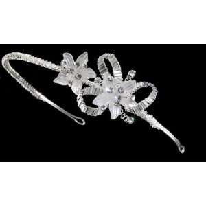  Clear & Silver Beaded Headband with Frosted Flowers 1698 
