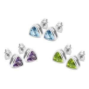  Amethyst, Blue Topaz & Peridot Gemstone Earrings Set in 