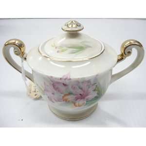  Hand Painted Pink Lillies Sugar Bowl Occupied Japan 