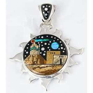  Calvin Begay Navajo Sun Pueblo Mesa Night Sky Pendant 