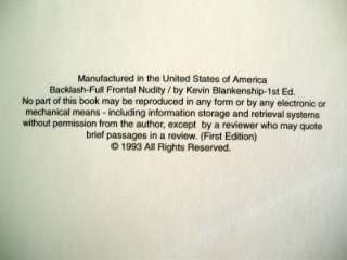 SIGNED  Backlash Full Frontal Nudity, Kevin Blankenship  