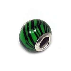  Murano Style Glass Green Zebra Stripe European Bead 