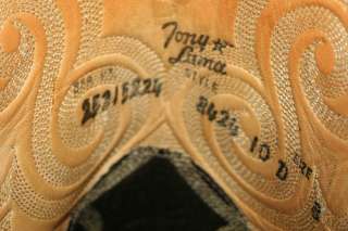 TONY LAMA Vintage Brown Leather Snakeskin Vamp Cowboy Boots Mens 10 D 