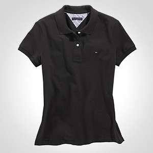 TOMMY HILFIGER Slim Fit Solid Black POLO T shirt for Women NEW WITH 