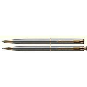   INSIGNIA STAINLESS STEEL & GOLD BALLPOINT PEN & PENCIL SET NEW IN BOX