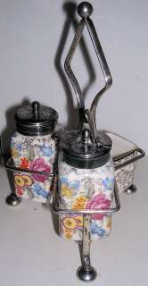 Condiment Set, Sandland Chintz, Salt Pepper Mustard, UK  