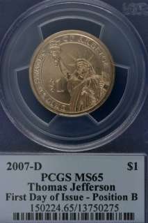 2007  P & D PCGS MS65 FDI Thomas Jefferson Dollar 4 Coin Set