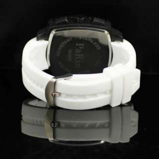 New Mens Sport Square Big Dial White Rubber Silicon Band Wrist Watch 