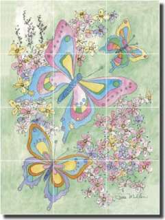 Mullen Butterfly Garden Art Tile Mural Backsplash  