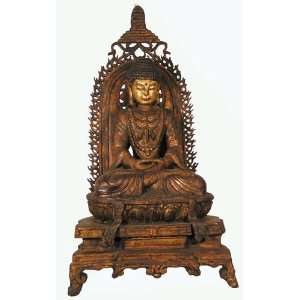 Tibetan Wood Separate Carved Back Buddha 