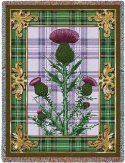 Art Tapestry Afghan Celtic Scottish Thistle Throw Green  