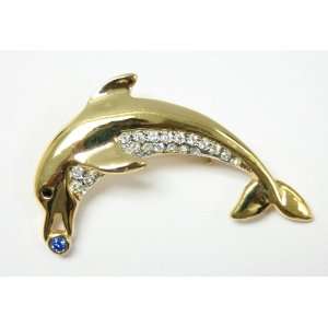  Dolphin Pin with Blue Sapphire Ball and Cubic Zirconias 