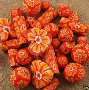 36 Assorted Shapes Orange & White Polyclay Beads G172  