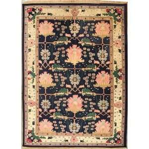  ORG Turkistan Floral Navy Blue Ivory 9 X 13 Area Rug 