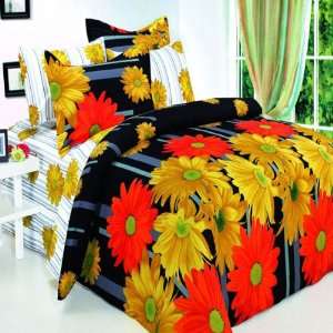  Santa Red And Yellow Daisies Full / Queen Duvet Set