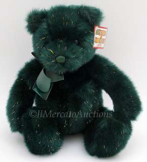   Plush Green Gold Sparkle TEDDY BEAR Stuffed Holiday Toy 16  