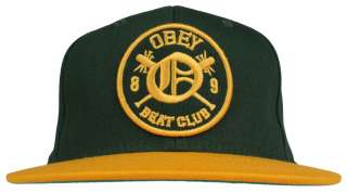 NEW Obey Clothing Beat Club Snapback Hat   Hunter Green/Gold   FREE 