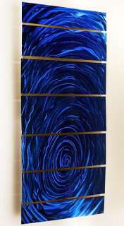 Modern Abstract Metal Wall Art Office Sculpture Painted Blue Cobalt 