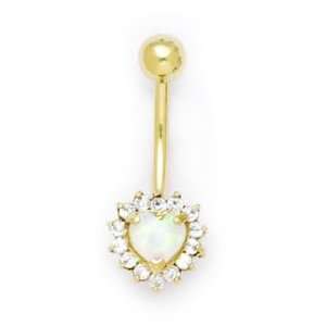    Solid 14k Yellow Gold Zirconia Opal Heart Belly Ring: Jewelry