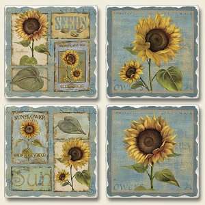 Sunshine Set of Four Absorbent Stone Sunflower Coasters 