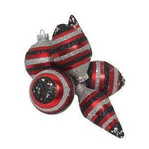   , Silver and Black Glitter Glass Christmas Ornaments