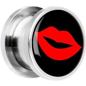  18mm Steel Black Red Hot Lips Screw Fit Plug Jewelry