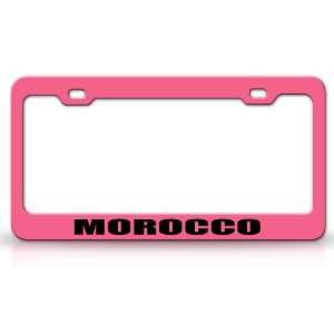 MOROCCO Country Steel Auto License Plate Frame Tag Holder, Pink/Black 