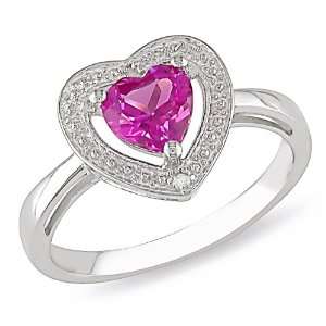  CT TGW Created Pink Sapphire 0.01 CT TDW Diamond Heart Ring (H I, I3