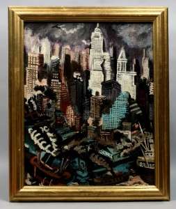 Original Modernist Abstract NYC WPA Empire State Building Oil Painting 