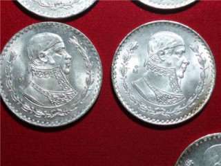 Bakers Dozen Un Pesos Unc Mixed Dates 1962 66 Mexico Morelos.10 silver 