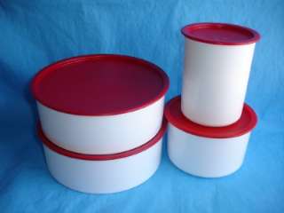 12 Sets TUPPERWARE ONE TOUCH CANISTER WHITE Red Pink Blue Seal Lids 