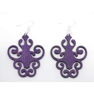  Purple Fancy Ink Blot Wooden Earrings GTJ Jewelry