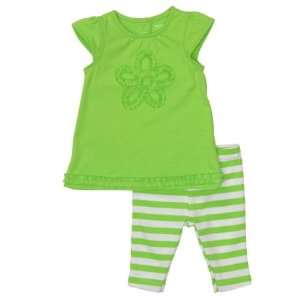   Girls 2 piece Lime Green Capri Flower Legging Pant Set (6 Months