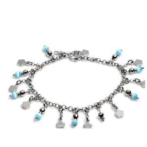  925 Sterling Silver Aqua Blue Tiger Eye Beads & Star Charm 