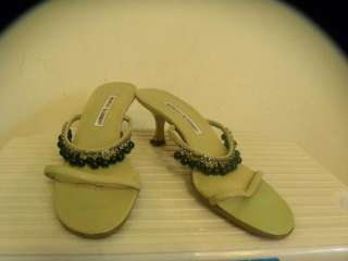 MANOLO BLAHNIK mint green leather sandal shoe. Two front straps , one 