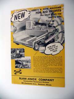 Blaw Knox PF 45 Black Top Paver Machine 1957 print Ad  